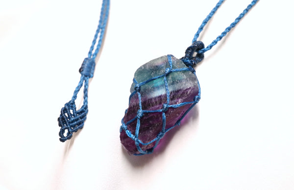 紫綠千層彩碧璽網編蠟線頸繩|藏藍色