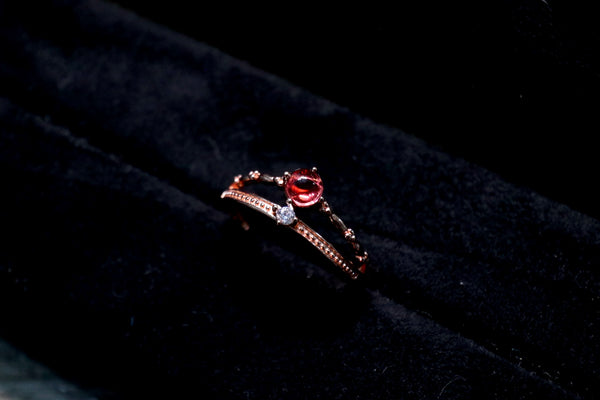 石榴石戒指|18K鍍金|玫瑰金色