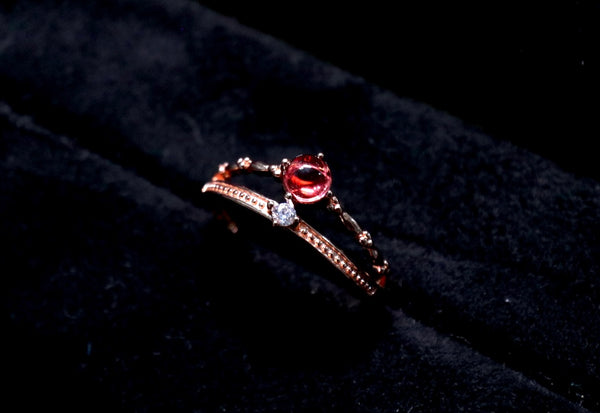 石榴石戒指|18K鍍金|玫瑰金色