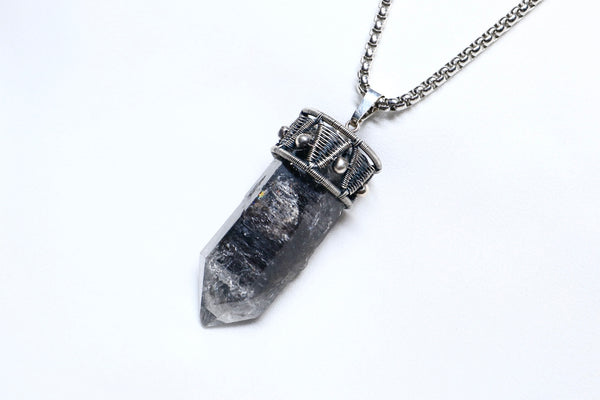 閃靈鑽手工編織頸鏈 |925純銀吊墜配鈦鋼粗鏈