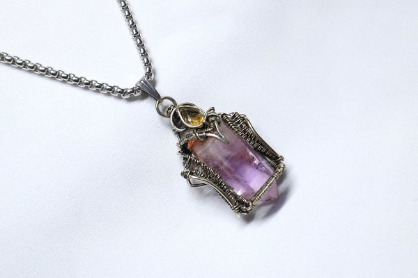 紫晶手工編織頸鏈 |白銅吊墜配鈦鋼粗鏈