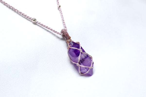 千層紫水晶蠟線頸繩|紫色