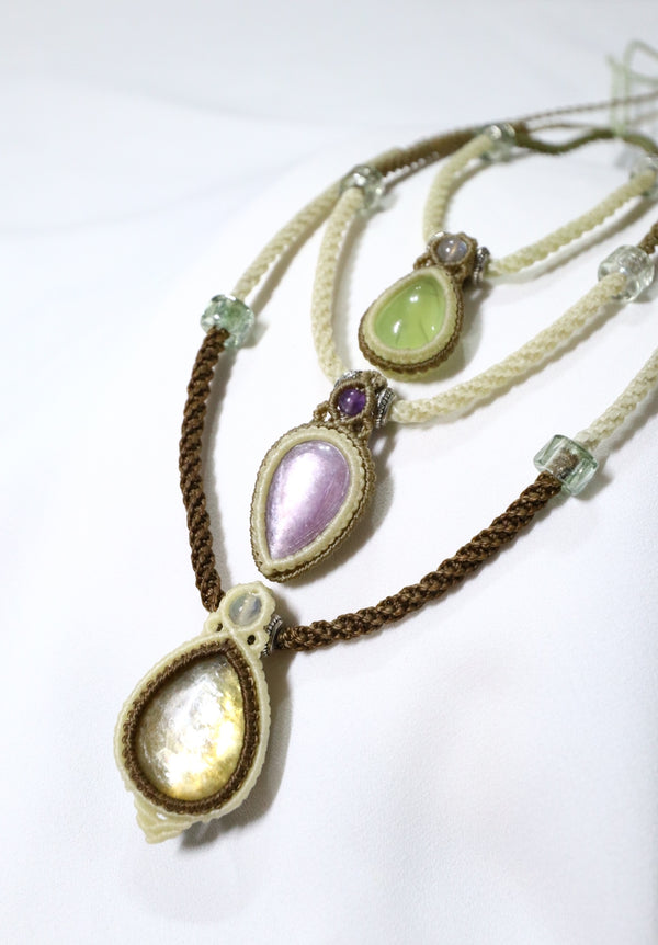 紫鋰雲母雙層蠟線頸繩|卡其色X啡色