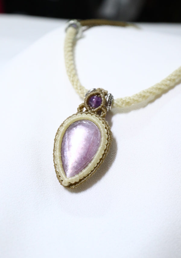 紫鋰雲母雙層蠟線頸繩|卡其色X啡色