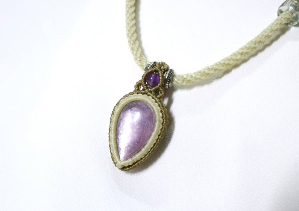 紫鋰雲母雙層蠟線頸繩|卡其色X啡色