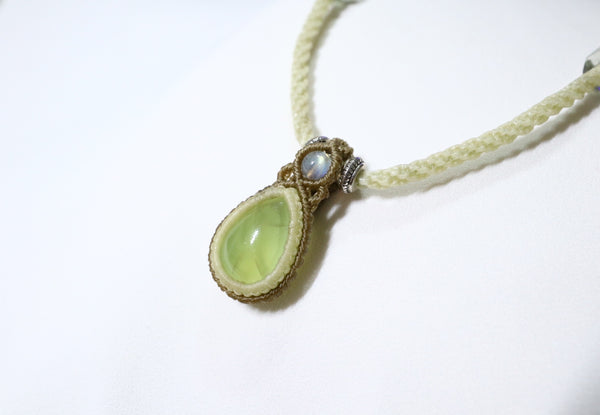 葡萄石拉長石雙層蠟線頸繩|卡其色X啡色