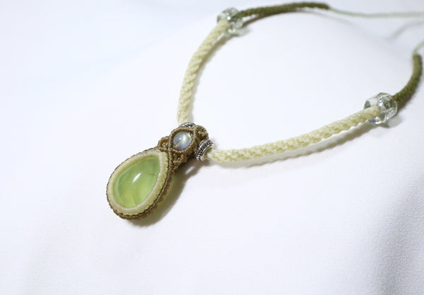 葡萄石拉長石雙層蠟線頸繩|卡其色X啡色