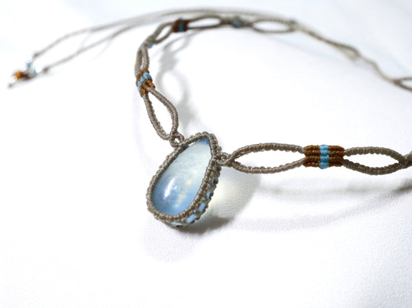 海藍寶鏤空蠟線頸繩|灰色