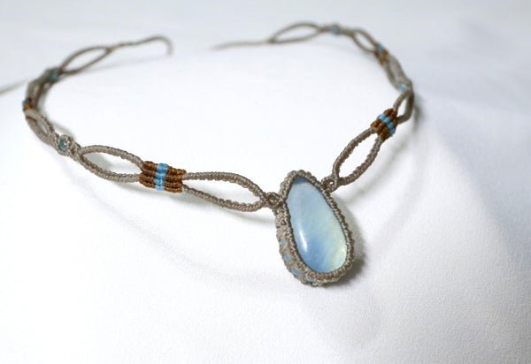 海藍寶鏤空蠟線頸繩|灰色