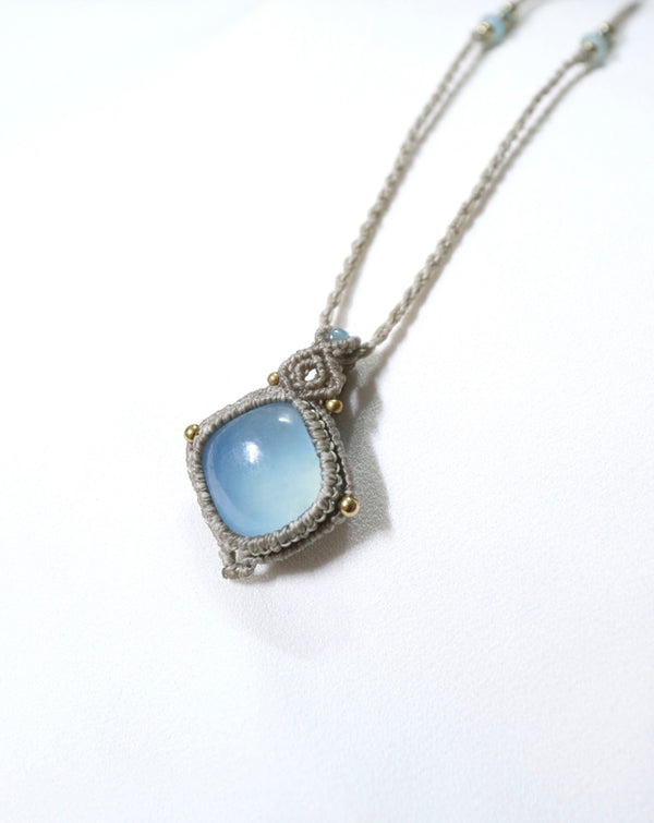 海藍寶方塊蠟線編織頸繩|灰色