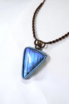 藍光三角拉長石蠟線編織頸繩|藍色X啡色