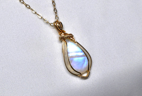 藍光大月亮石雙月項鏈|14K注金|金色