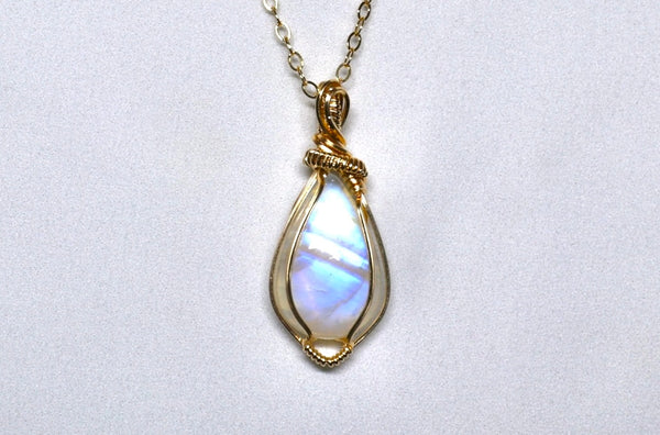 藍光大月亮石雙月項鏈|14K注金|金色