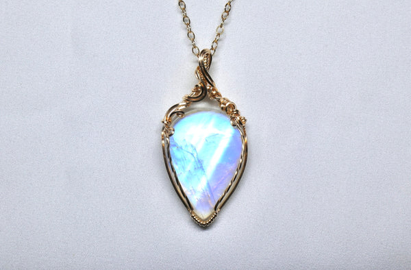 強藍光大月亮石藤蔓項鏈|14K注金|金色