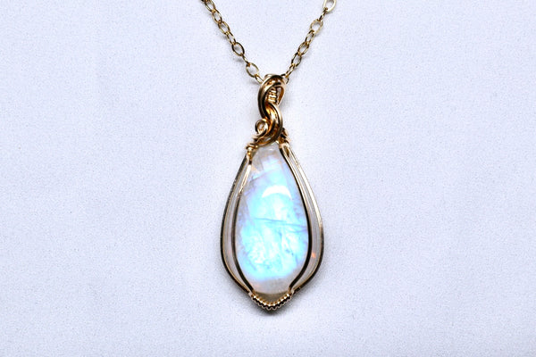 藍光大月亮石雙月項鏈|14K注金|金色