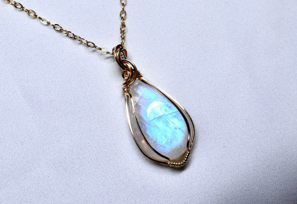 藍光大月亮石雙月項鏈|14K注金|金色