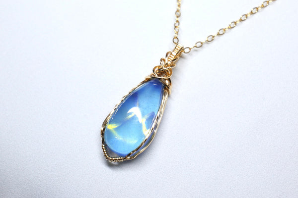 高品質透體海藍寶交織水滴項鏈|14K注金|金色