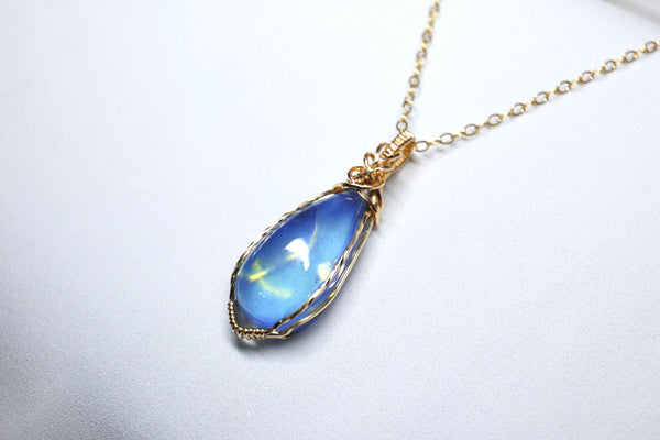 高品質透體海藍寶交織水滴項鏈|14K注金|金色