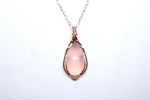 粉晶大水滴零棱磁扣粗頸鏈|14K注金|玫瑰金色