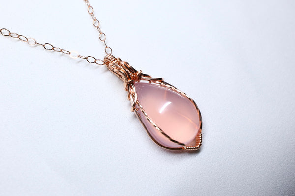 粉晶大水滴零棱磁扣粗頸鏈|14K注金|玫瑰金色