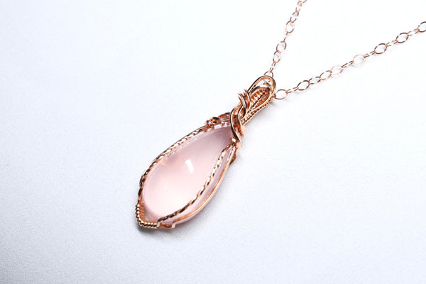 粉晶長水滴星雲磁扣粗頸鏈|14K注金|玫瑰金色