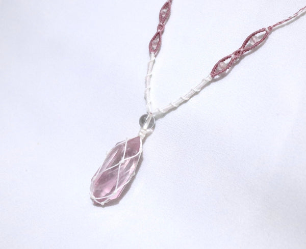 粉紅螢石網織幼蠟綫頸繩|白色X粉紅色