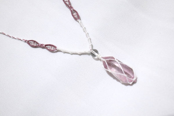 粉紅螢石網織幼蠟綫頸繩|白色X粉紅色