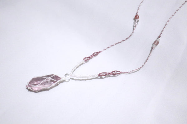 粉紅螢石網織幼蠟綫頸繩|白色X粉紅色