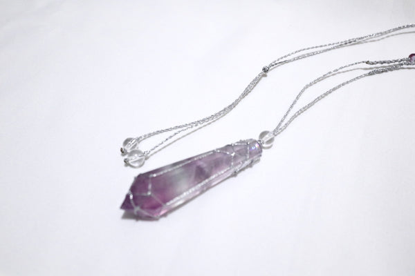 紫螢石網織幼蠟綫頸繩|銀色