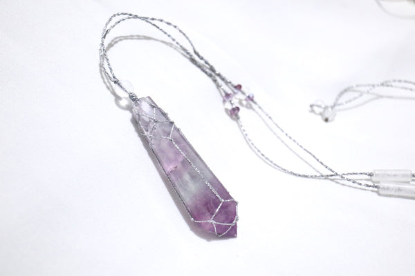 紫螢石網織幼蠟綫頸繩|銀色