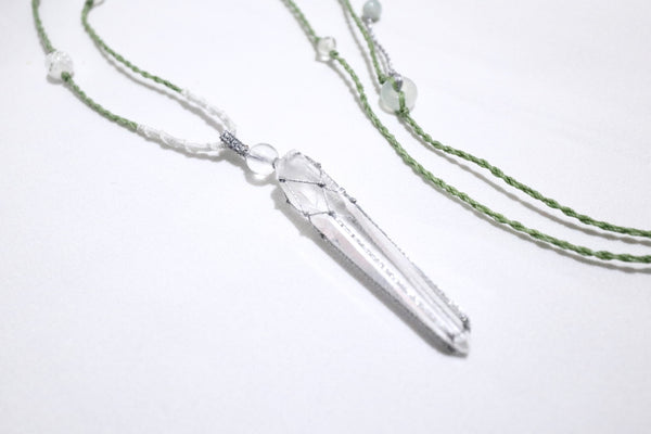 白水晶網織幼蠟綫頸繩|白色X青綠色