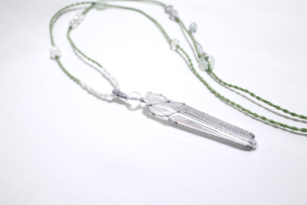 白水晶網織幼蠟綫頸繩|白色X青綠色