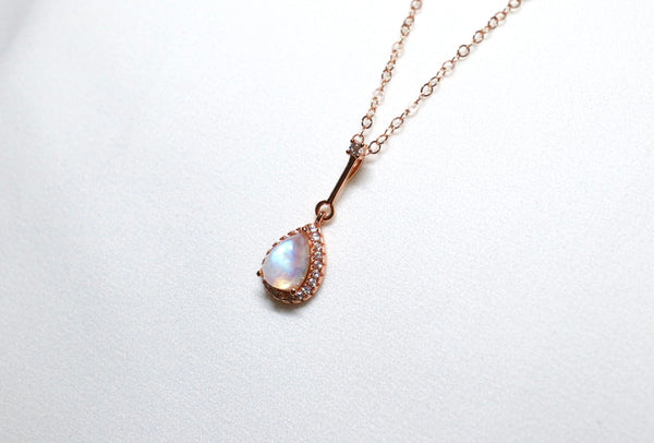 一水滴月亮石磁扣頸鏈|玫瑰金色