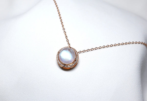 強光月亮石團圓項鏈|14K注金|玫瑰金