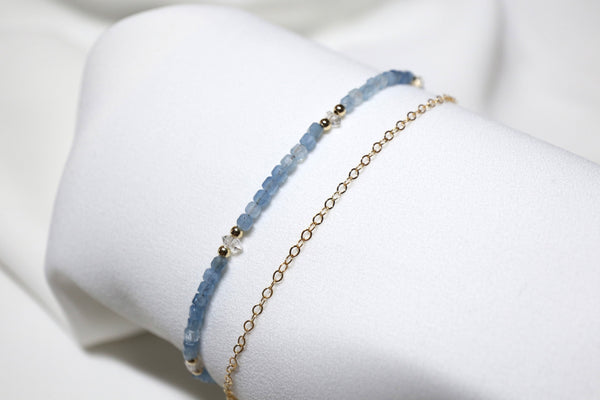 海藍寶x閃靈鑽點·綴雙鏈手鏈|14K注金|金色