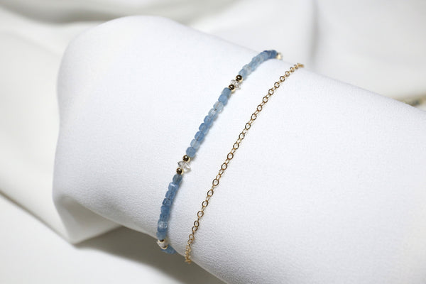 海藍寶x閃靈鑽點·綴雙鏈手鏈|14K注金|金色