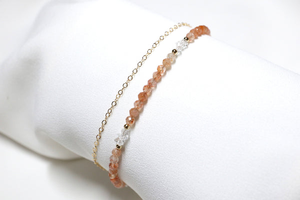 金太陽石x閃靈鑽點·綴雙鏈手鏈|14K注金|金色