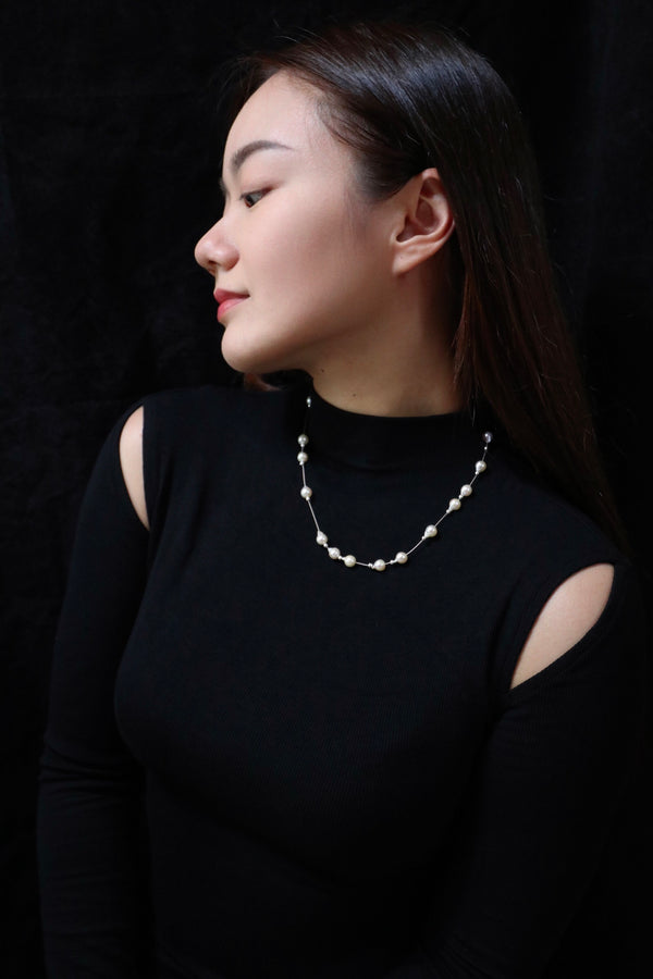 天然巴洛克海水珍珠磁扣頸鏈|925純銀