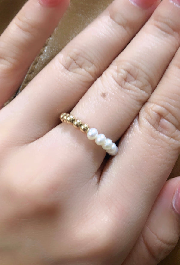 《半》蛋圓珍珠戒指|14K注金|金色