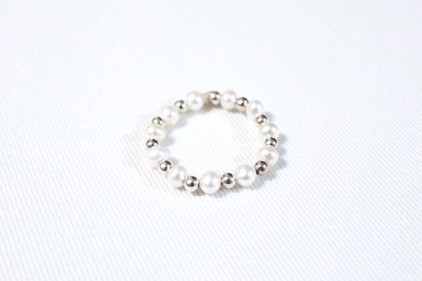 蛋圓點·綴珍珠戒指|925純銀