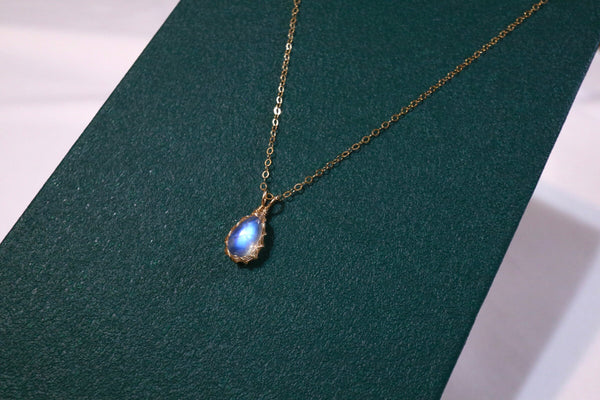 月亮石水滴經典編織頸鏈|14K注金|金色