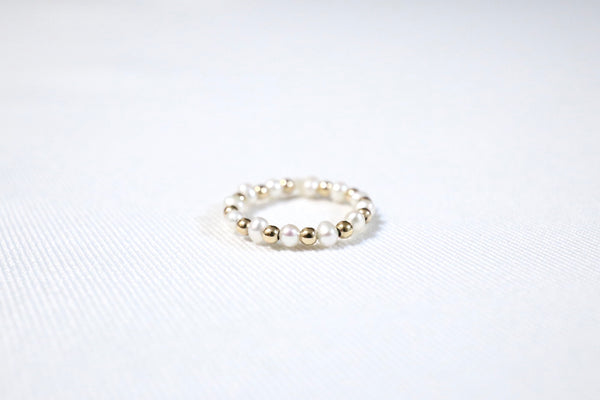 蛋圓精緻點·綴珍珠戒指|14K注金|金色