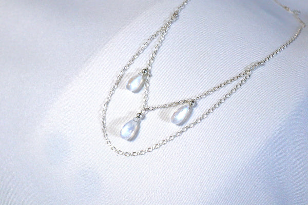 月亮石滿天星雙鏈頸鏈|925純銀