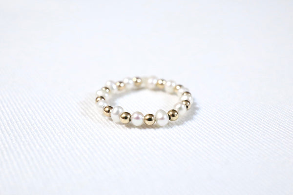 蛋圓精緻點·綴珍珠戒指|14K注金|金色