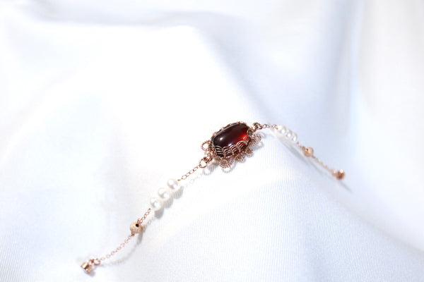 高品質石榴石馥郁極光珍珠手鏈|14K注金|玫瑰金