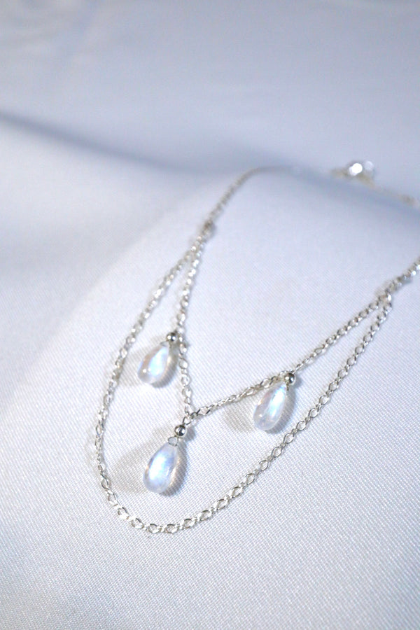 月亮石滿天星雙鏈頸鏈|925純銀