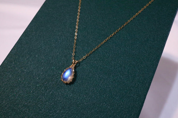 月亮石水滴經典編織頸鏈|14K注金|金色