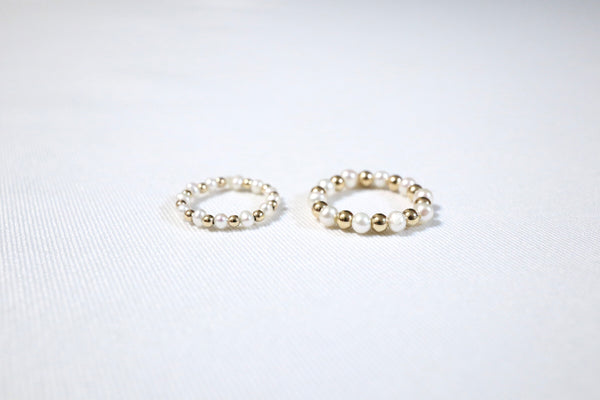 蛋圓精緻點·綴珍珠戒指|14K注金|金色