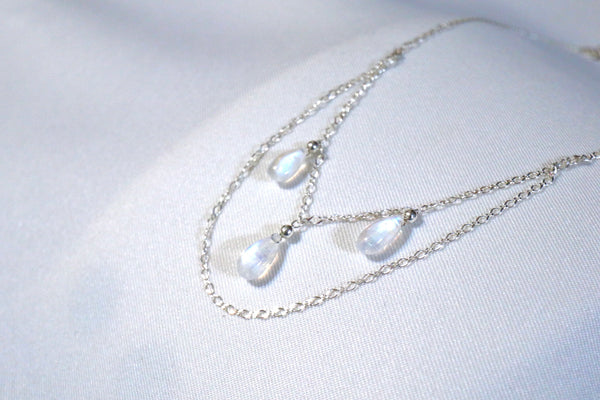 月亮石滿天星雙鏈頸鏈|925純銀