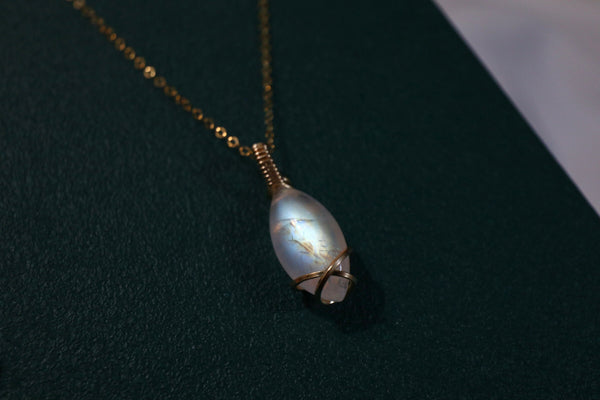 月亮石微風頸鏈|14K注金|金色